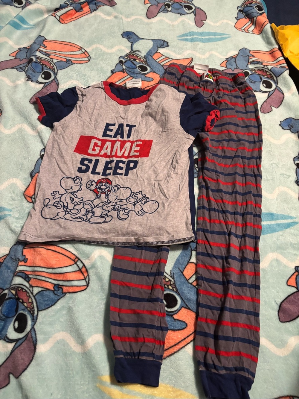 Boys Gray, Navy & Red 'Eat Game Sleep' Short Sleeve Pajama Set